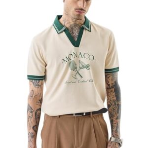 SNITCH Men's Polo T-Shirt | Slim Fit Vintage Tennis & Cocktail Club Design | Cotton Blend Fabric | Breathable & Comfortable Casual Wear