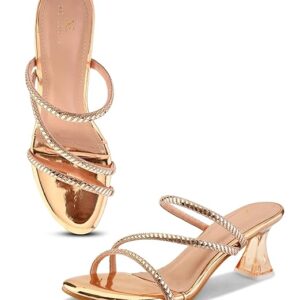 XE Looks Heels for Women | Glossy Finish | Criss-Cross Silver Embellished Straps | Comfortable Block Heel Sandals for Girls